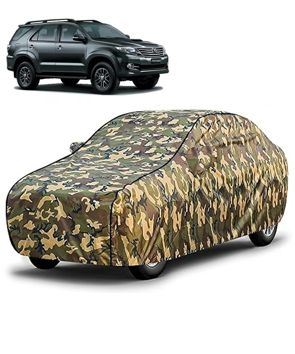 Carzex Waterproof & Heat Resistant Jungle Print Camouflage Design Car Body Cover with Mirror Pockets For Toyota Fortuner Old